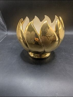 Vintage 1950's Weeping Gold Tulip Lotus  Ceramic Accent Bowl Planter